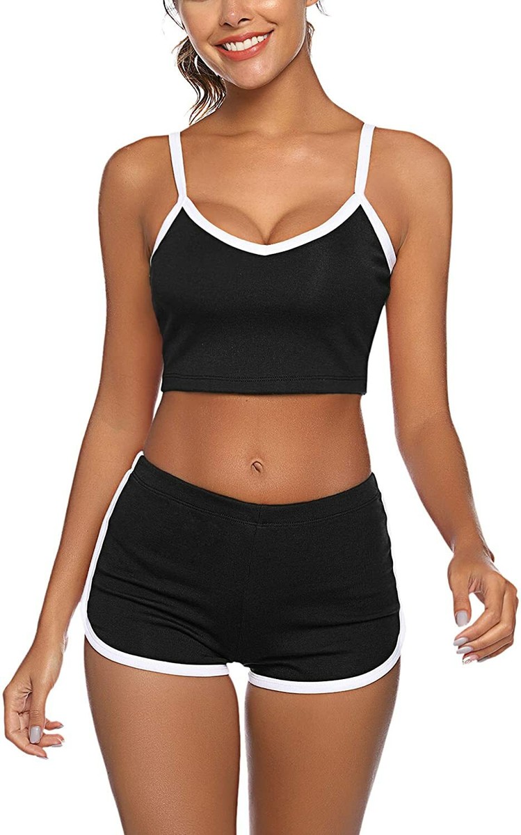 AGFAN Women Sexy Pajamas Set Sleeveless Crop Cami Top Shorts