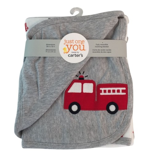 Carters Just One You Firetruck Receiving Blanket Reversible 2-Ply 28x32" NWT