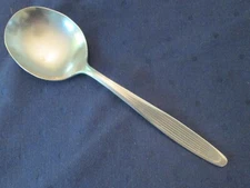 SOLID SERVING SPOON! Vintage HACKWERKE stainless: RIBBED handle pattern: LOVELY