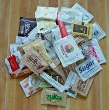 50+ Different Sugar Packets/Tube From Restaurants, Cafe, Hotels, Airlines