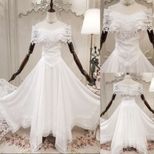 Short Chiffon Wedding Dresses Off Shoulder White Ivory Tea Length Bridal Gowns