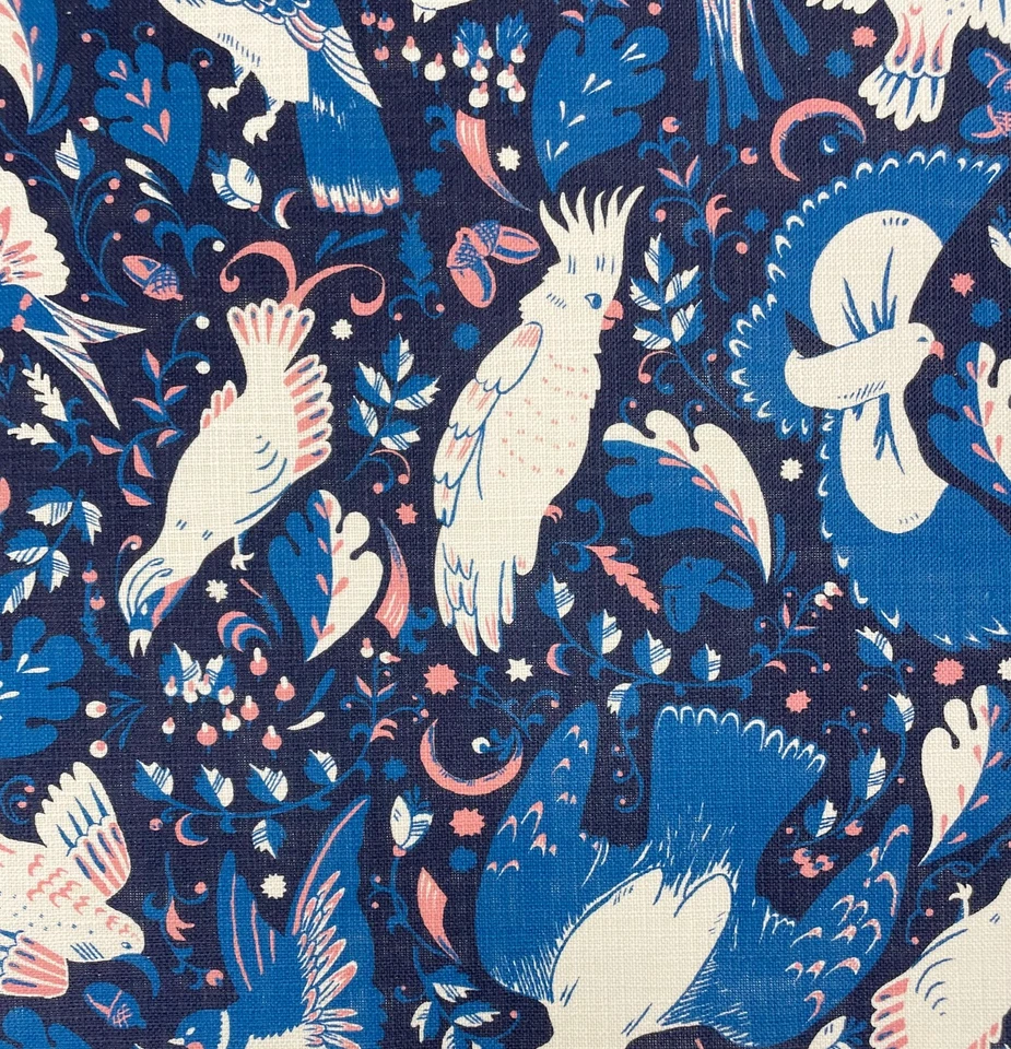 CAT JUDICE FOLK FLIGHT BLUE BIRD LUXURY LINEN LIKE COTTON FABRIC BY YARD 54"W - Image 3 of 4