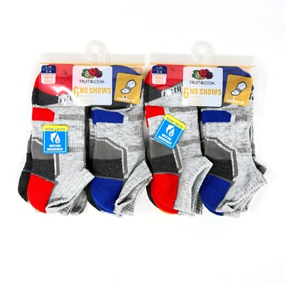 12 Pairs Fruit of the Loom Boys No Show Ankle Socks w/ Cushioned Sole ...