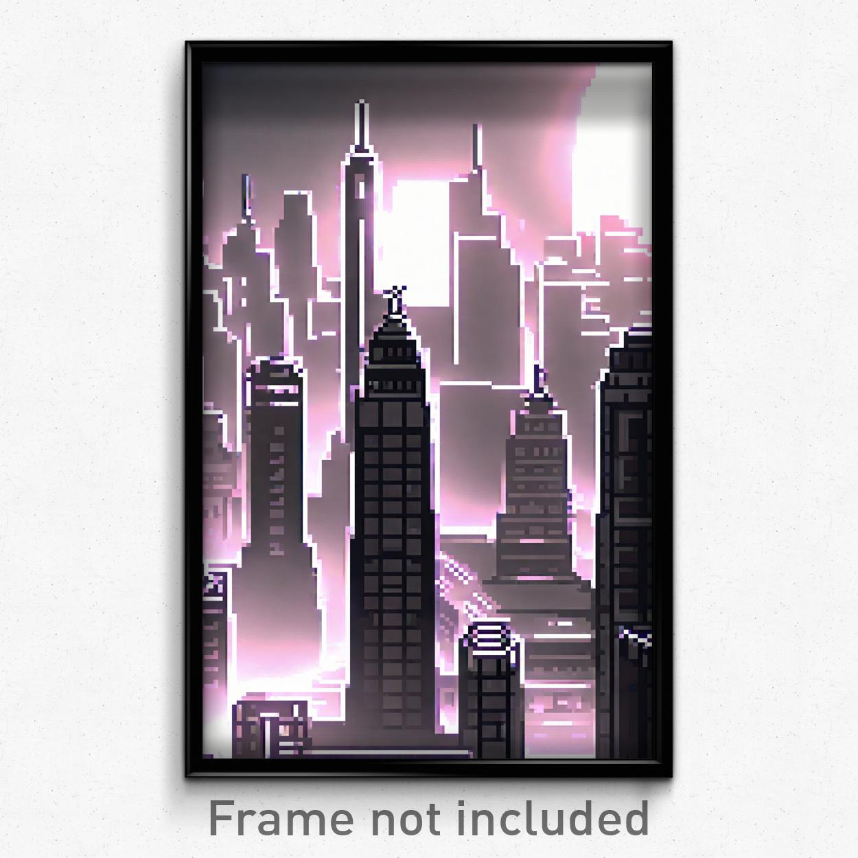 Pixel Art Poster - Colorless Exotic City (8 Bit Psychedelic Video Game Print)