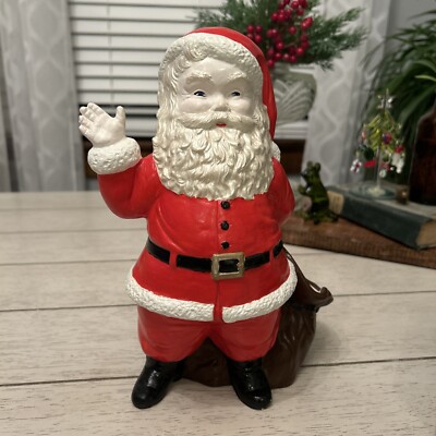 VTG 1973 Santa Claus Duncan Mold Ceramic Hand Painted Open Toy Bag Candy Dish