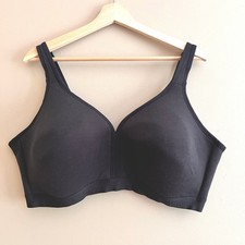Cacique Lightly Lined No-Wire Bra Black 46DD Wireless Comfort Logo Band