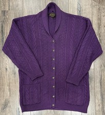 Vintage 80s Eddie Bauer Knit Cardigan Fisherman Wool Blend Purple Sweater Large