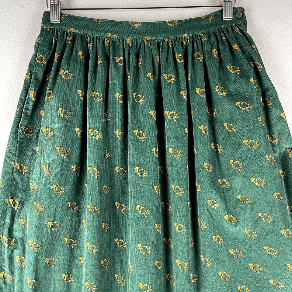 Falda midi plisada estampada pana Fenwick vintage para mujer 12 bolsillos verdes Japón Foto 2 de 4