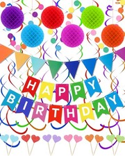 Happy Birthday Party Decorations - Colorful Happy Birthday Banner Swirl Strea...