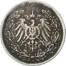 [#1116039] GERMANY - EMPIRE, 1/2 Mark, 1917, Berlin, AU, Silver, KM:17