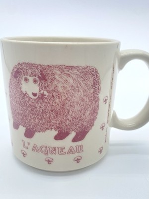 Taylor & Ng L Agneau Sheep Mug RED Lamb Curly 1984 San Francisco Japan HTF!!