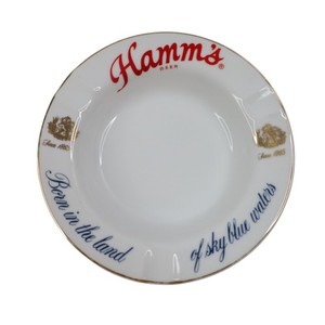 Vintage Hamms Beer Ceramic Ash Tray White