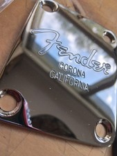 Fender Engraved Guitar neck plate, Chrome, Metal, Silver, with gasket screws