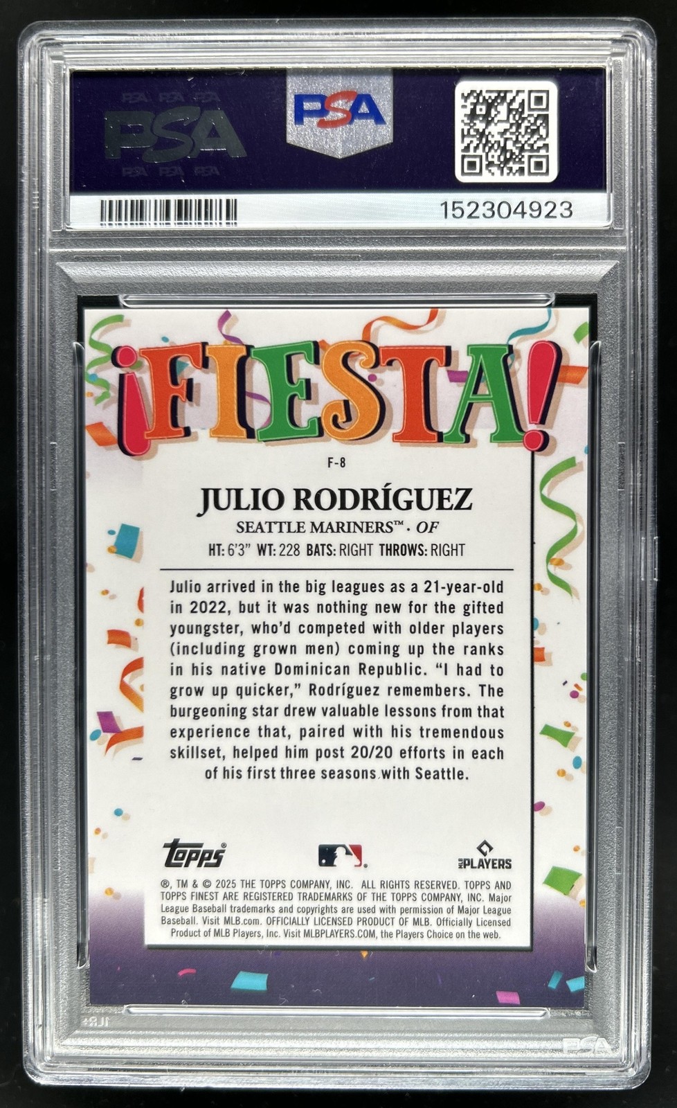 2025 Topps Finest Julio Rodriguez Fiesta #F-8 Mariners PSA 9 view 2