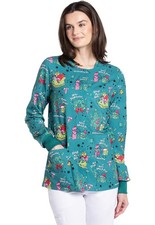 Cherokee Scrubs Snap Front Print Warm-up Jacket CK321 SGMN Sleigh My Name