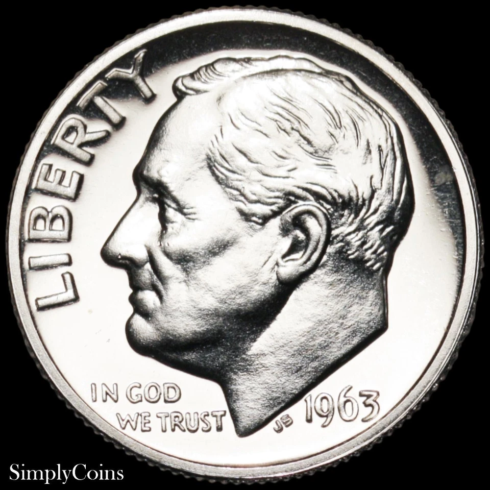 1963 DDR Roosevelt Dime Proof Uncirculated US Silver Coin DOUBLED DIE REVERSE #6 - Image 2 of 4