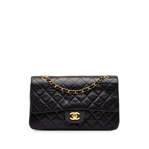 Chanel Medium Classic Lambskin Double Flap Pre-Loved Shoulder Bag Black