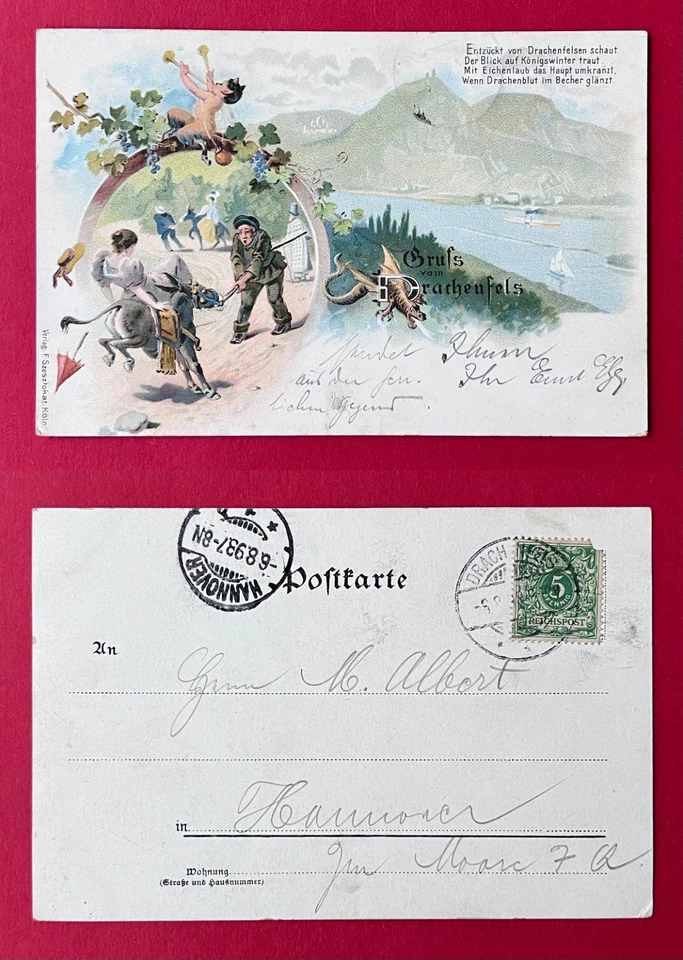 Litho AK KÖNIGSWINTER 1897 Gruss vom Drachenfels mit Typen     ( 165150 - Bild 1 von 1