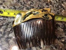 Antique Art Nouveau Tortoise Shell Women  s Hair Comb Bronze Leaf  Cala Lilly 3  