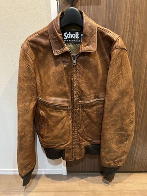 80's Schott Leather Flight Jacket A2 Type Used Vintage Made in USA Brown Size 36