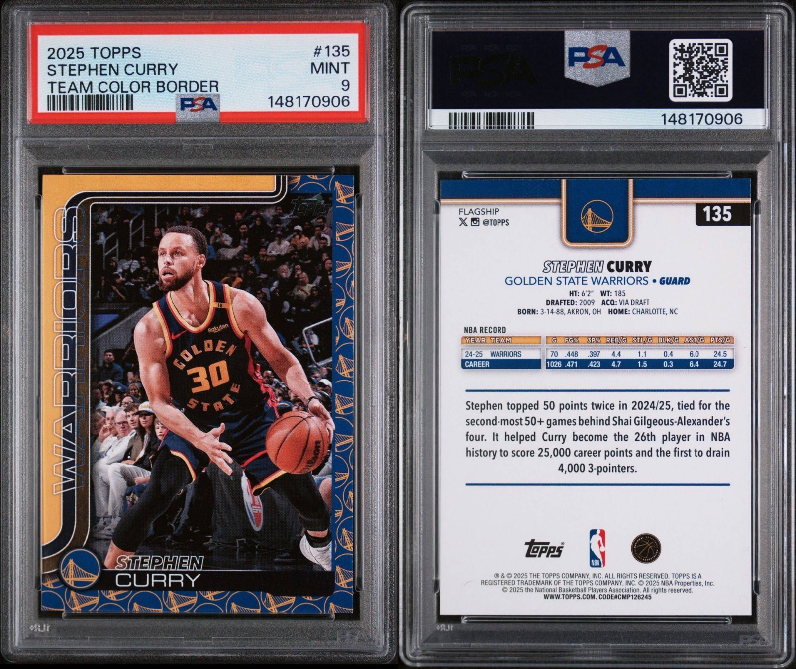 🏀PSA 9 MINT💎 2025 Topps Flagship STEPHEN CURRY Team Color Border Warriors💙💛 view 6