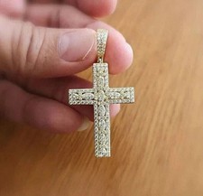 2Ct Round Cut White Moissanite Women's Cross Pendant 14K Yellow Gold Plated