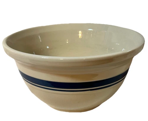 Roseville Ohio Friendship Pottery Blue Stripe 8qt mixing bowl