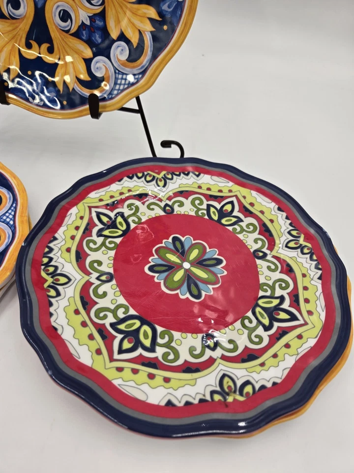 Juego de 5 Cynthia Rowley Mutil Color Floral Borde Festoneado Rojo y Amarillo Foto 3 de 4