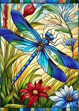 Dragonfly Diamond Art Kit 5D DIY Full Drill Blue Floral Wall Craft 12x16