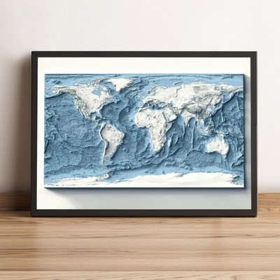 Bathymetric World Map, World 2D Relief Map, World Vintage Map - 2D Flat