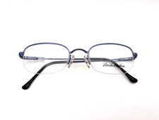Vintage 90s Brooks Brothers Eyeglasses  Muted Blue Metal Oval Semi-Rim Frames