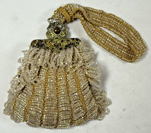 1920's Hand Beaded Wristlet Evening Purse - Deco Haus Logo - Champagne Pink
