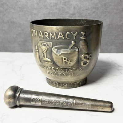 Schering Brass Mortar & Pestle National Pharmacy Stamp US Postage Apothecary