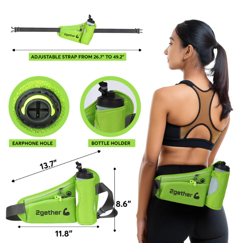 Running Hydration Belt Waist Secure Adjustable Bottle Holder (Included)