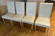 Four Cream Real Leather Dining Chairs Mid Century Modern Retro Vintage