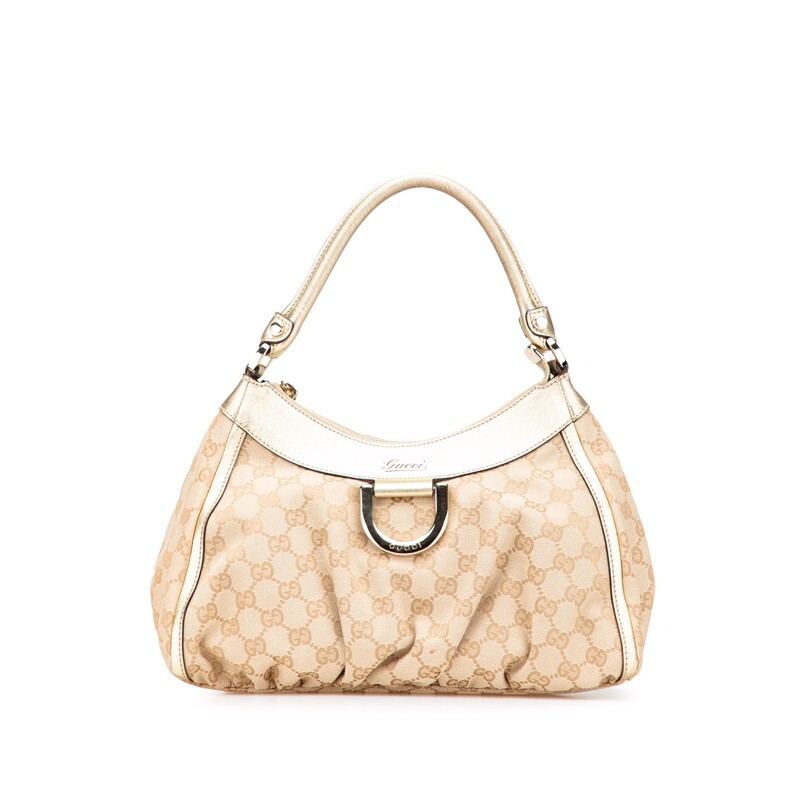 GUCCI GG Canvas Abby Shoulder Bag in Brown and Beige