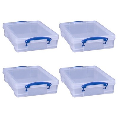 Really Useful Box 4 Liter Plastic Stackable Storage 4 Pack, Transparent 