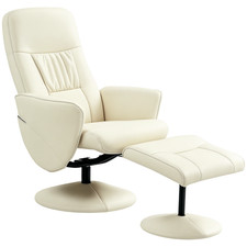 HOMCOM PU Leather Armchair and Footrest Swivel Recliner w/ Ottoman Cream White
