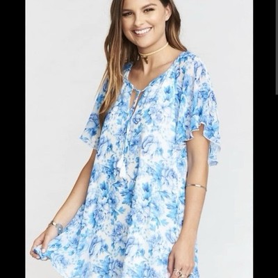 Show Me Your Mumu Juana Tassel Tunic Dress Mother Blues Floral Mini Small