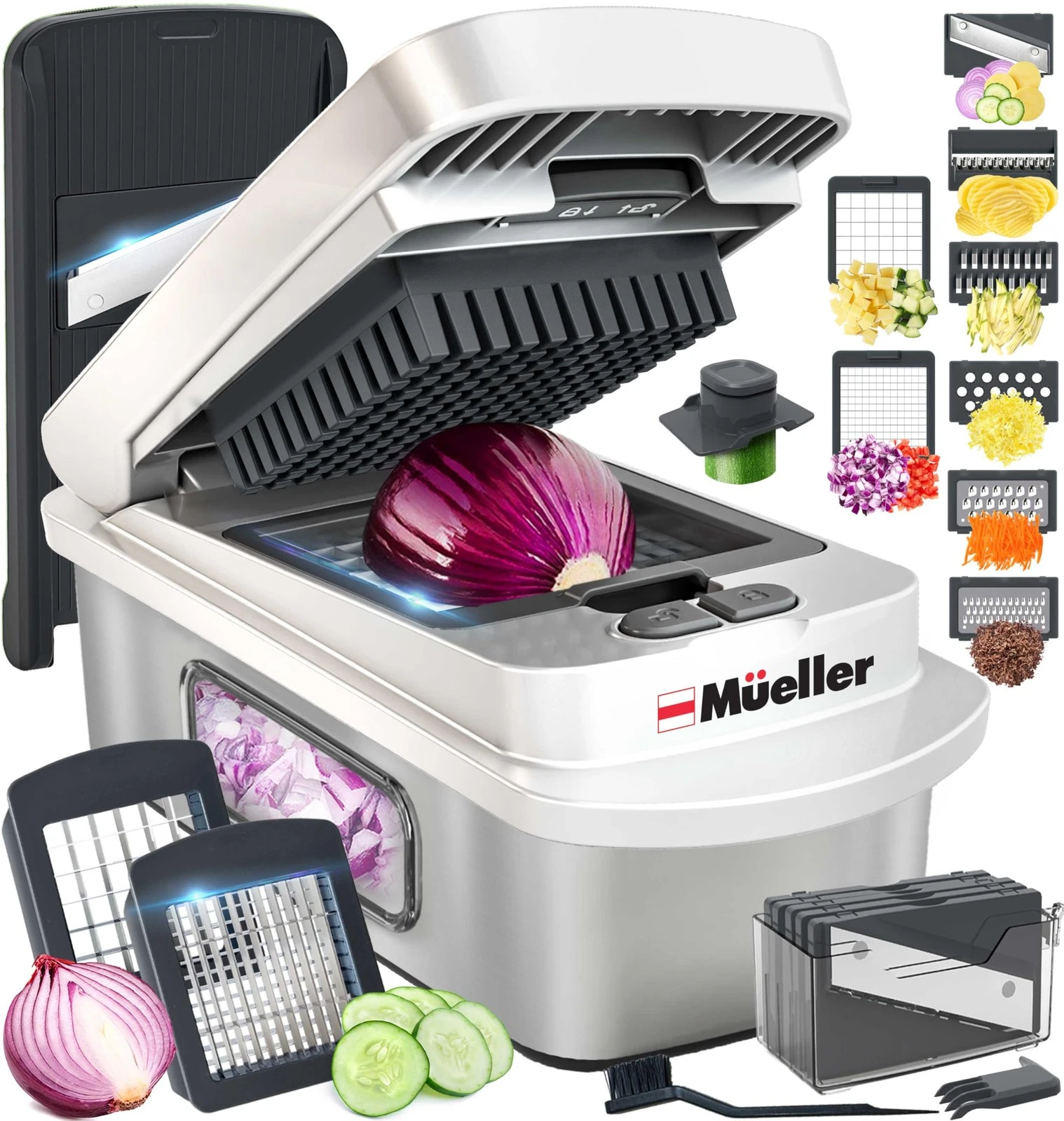 Mueller Pro-Series 10-in-1, 8 Blade Stainless Steel Multi Vegetable Chopper A...