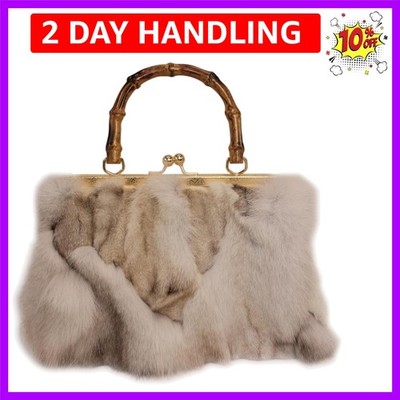 Real Fox Fur Handbag   Vintage Kisslock Purse with Handle, Patchwork from Eth...