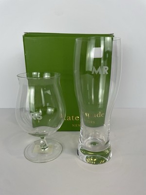 Kate Spade for Lenox Darling Point Mr & Mrs Beer Crystal Glass Set New