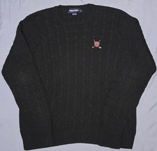 VTG 90's Polo Golf Ralph Lauren Sweater Mens L Black Cable Knit Crewneck Crest