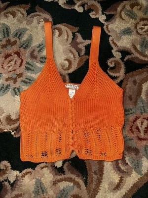 Jolie & Joy Orange Knit Lace Up V-Neck Cropped Sleeveless Tank Top Size M