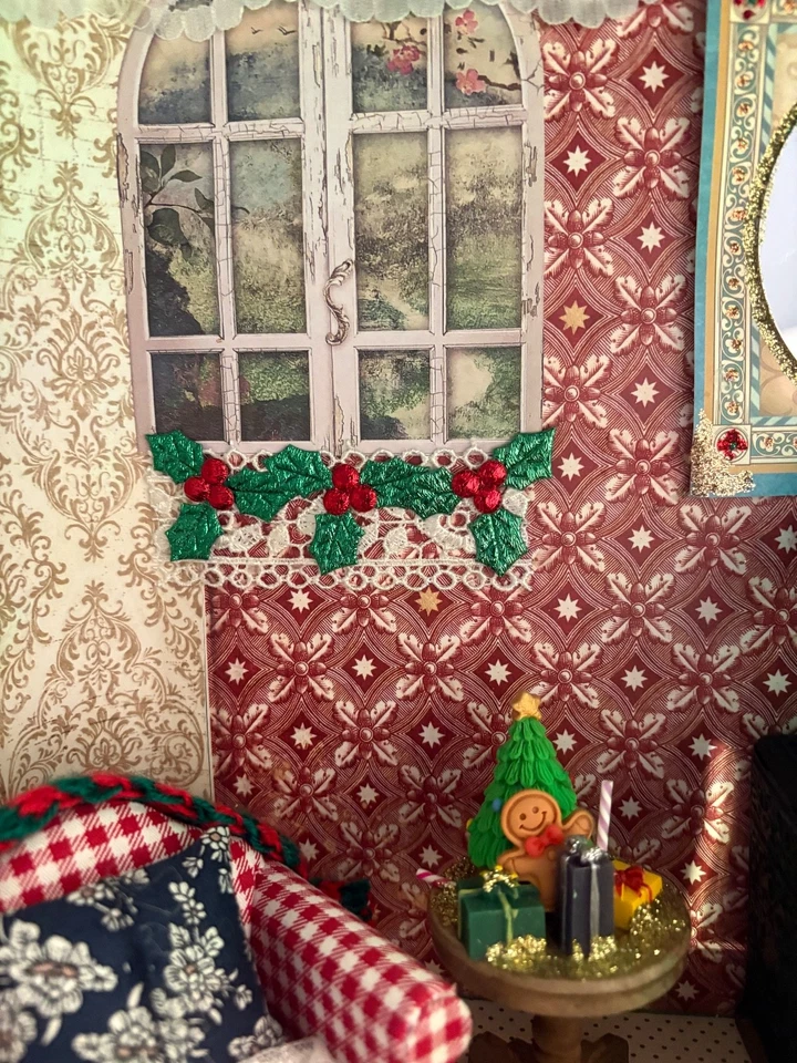 OOAK Handcrafted CHRISTMAS DIORAMA With Lit Fireplace and Decorated Tree 1:12 - Image 4 of 4