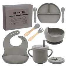 100 Silicone baby feeding set,BPA free Baby dishes set with Suction Bowl Div...