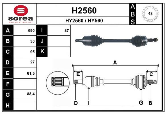 Arbre de transmission SNRA H2560 Kia Sportage III pièce mécanique de rechange train avant