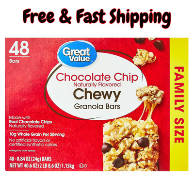 Great Value Chocolate Chip Chewy Granola Bars, Family Size, 0.84 oz, 48 Count