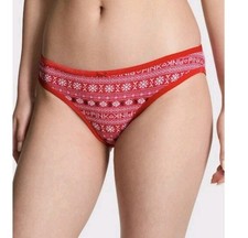 Victoria's Secret PINK COTTON VELVET-TRIM BIKINI Panty HOLIDAY WINTER Red M NWT 