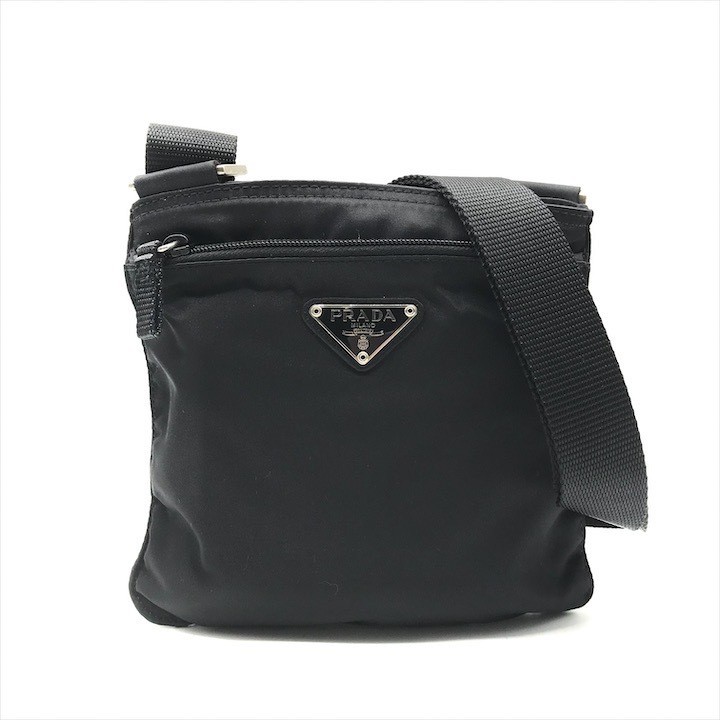 Prada Tessuto Nylon Triangle Logo Shoulder Bag Black K1596